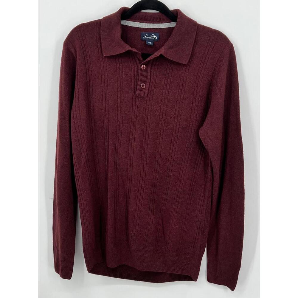Arnold Palmer Burgundy Polo‎ Sweater Small Ribbed Knit Collar